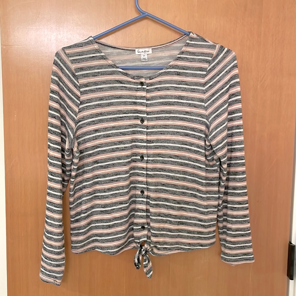 Love, Fire brand long sleeve tee striped pink & gray & white girls youth size L